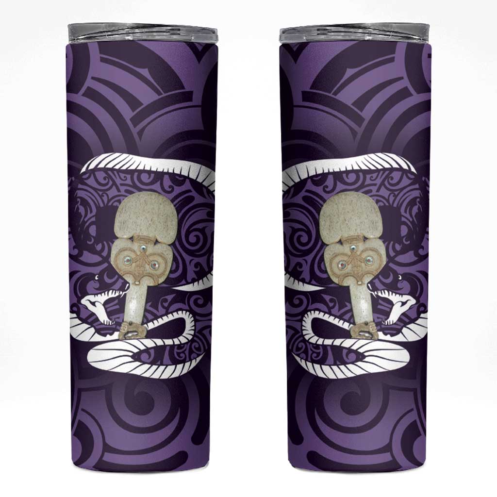 Purple New Zealand Eel Skinny Tumbler Aotearoa Maori Tuna With Kotiate Weapon