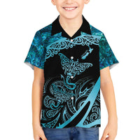 New Zealand Stingray Family Matching Off Shoulder Short Dress and Hawaiian Shirt Aotearoa Whai With Maori Paua Shell
