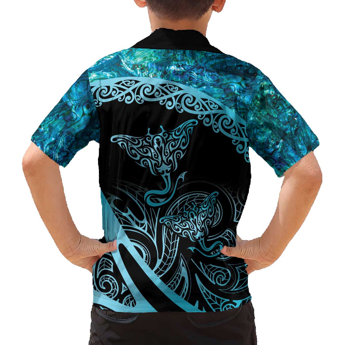 New Zealand Stingray Family Matching Puletasi and Hawaiian Shirt Aotearoa Whai With Maori Paua Shell LT14 - Polynesian Pride