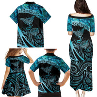 New Zealand Stingray Family Matching Puletasi and Hawaiian Shirt Aotearoa Whai With Maori Paua Shell LT14 - Polynesian Pride