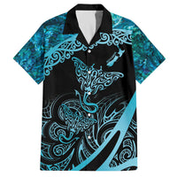 New Zealand Stingray Family Matching Puletasi and Hawaiian Shirt Aotearoa Whai With Maori Paua Shell LT14 Dad's Shirt - Short Sleeve Turquoise - Polynesian Pride