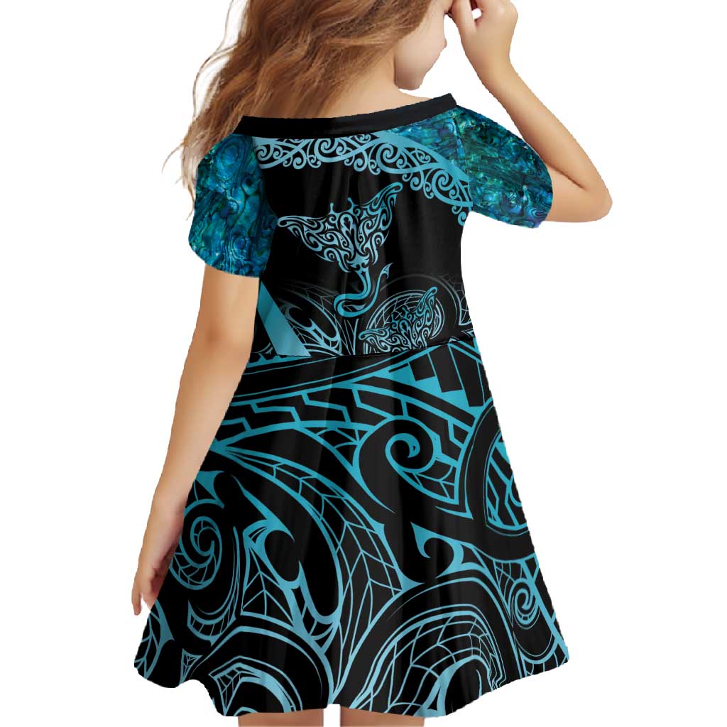 New Zealand Stingray Family Matching Short Sleeve Bodycon Dress and Hawaiian Shirt Aotearoa Whai With Maori Paua Shell LT14 - Polynesian Pride