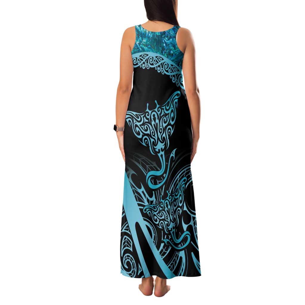 New Zealand Stingray Family Matching Tank Maxi Dress and Hawaiian Shirt Aotearoa Whai With Maori Paua Shell