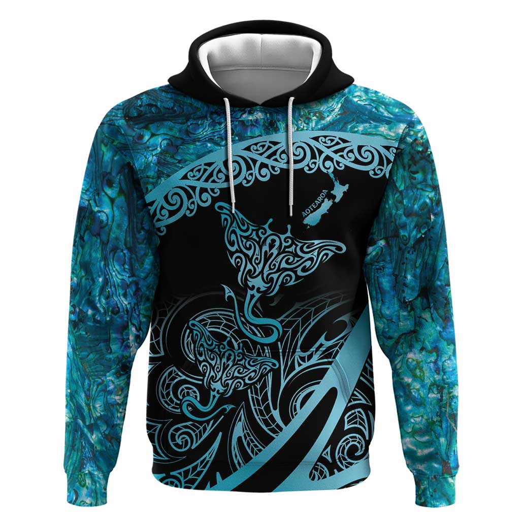 New Zealand Stingray Hoodie Aotearoa Whai With Maori Paua Shell