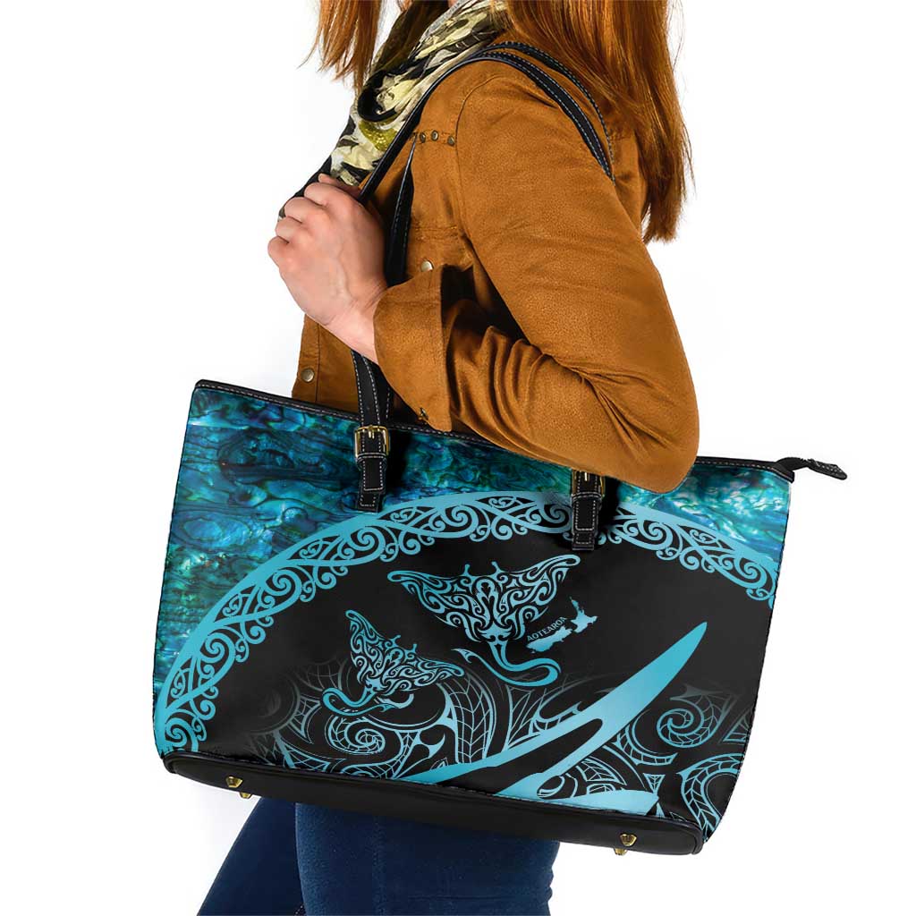 New Zealand Stingray Leather Tote Bag Aotearoa Whai With Maori Paua Shell