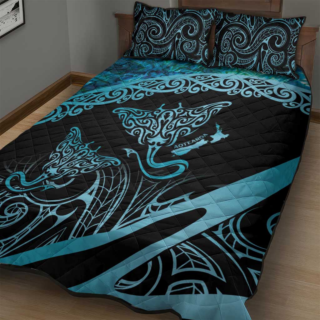 New Zealand Stingray Quilt Bed Set Aotearoa Whai With Maori Paua Shell