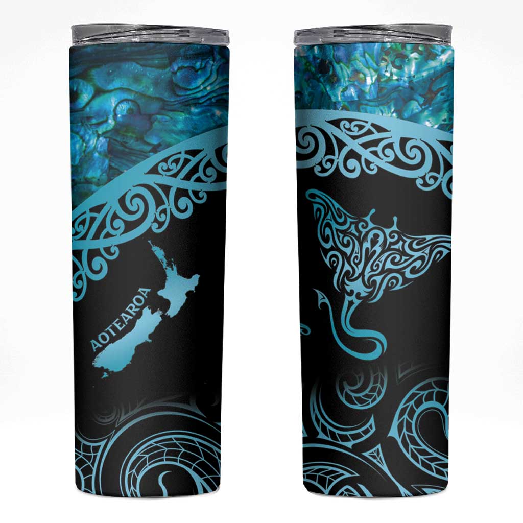 New Zealand Stingray Skinny Tumbler Aotearoa Whai With Maori Paua Shell