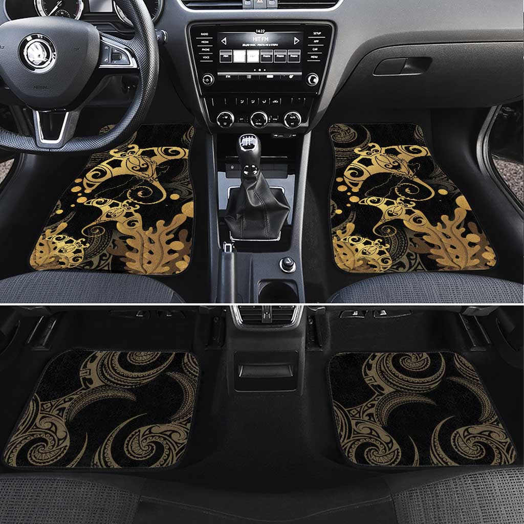 Black And Gold Aotearoa Whai Car Mats NZ Stingrays Maori Curves Style