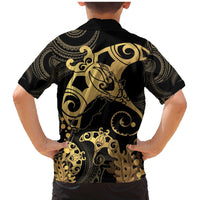 Black And Gold Aotearoa Whai Family Matching Mermaid Dress and Hawaiian Shirt NZ Stingrays Maori Curves Style LT14 - Polynesian Pride