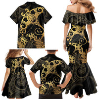 Black And Gold Aotearoa Whai Family Matching Mermaid Dress and Hawaiian Shirt NZ Stingrays Maori Curves Style LT14 - Polynesian Pride