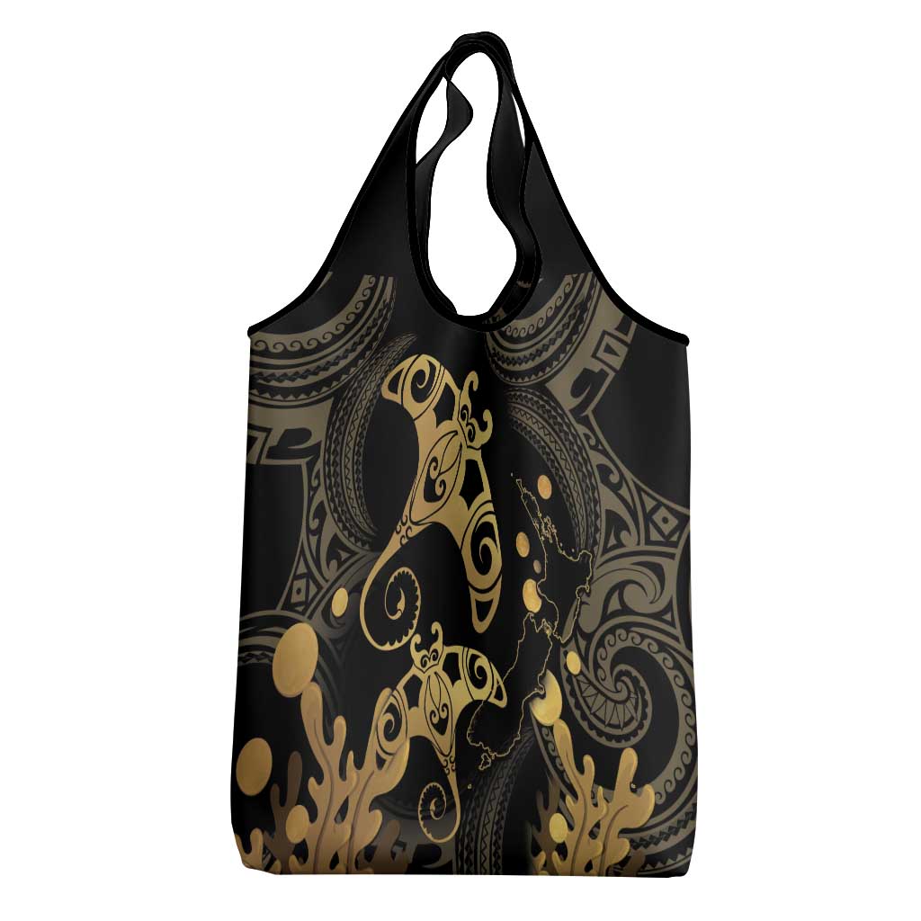 Black And Gold Aotearoa Whai Grocery Bag NZ Stingrays Maori Curves Style
