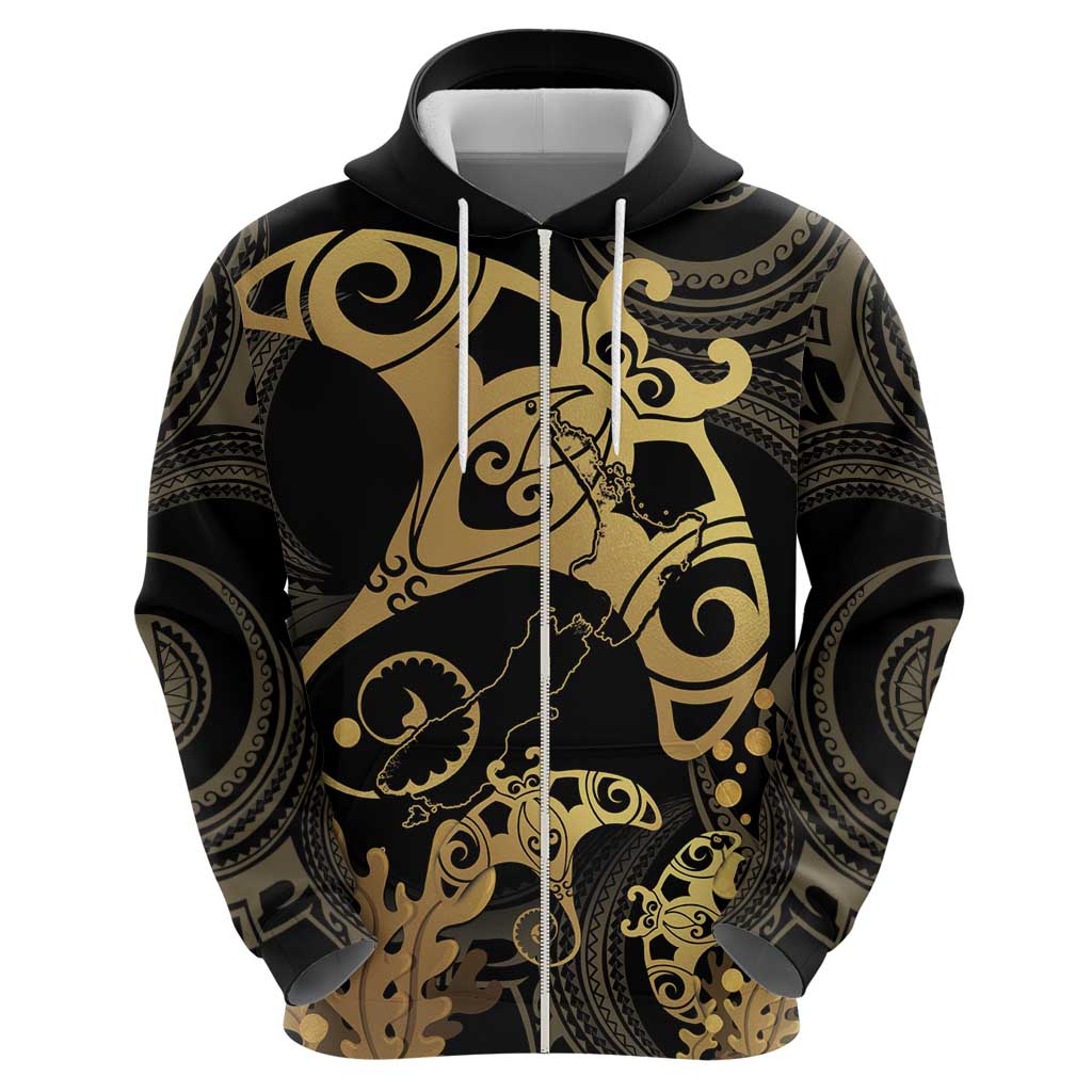 Black And Gold Aotearoa Whai Hoodie NZ Stingrays Maori Curves Style