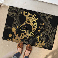 Black And Gold Aotearoa Whai Rubber Doormat NZ Stingrays Maori Curves Style LT14 - Polynesian Pride