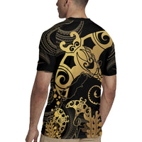 Black And Gold Aotearoa Whai Rugby Jersey NZ Stingrays Maori Curves Style