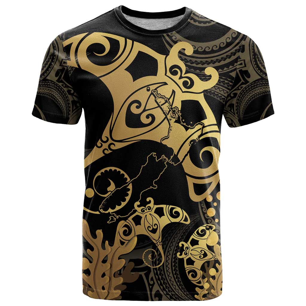 Black And Gold Aotearoa Whai T Shirt NZ Stingrays Maori Curves Style