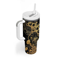 Black And Gold Aotearoa Whai Tumbler With Handle NZ Stingrays Maori Curves Style