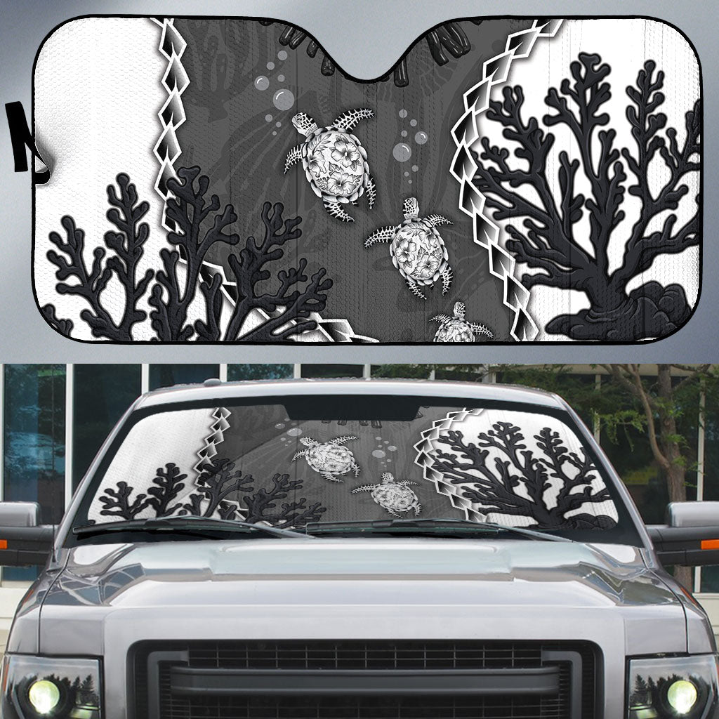 Black Coral Hawaii Auto Sun Shade Ekaha Ku Moana Honu Sea Turtle LT14 Gray - Polynesian Pride