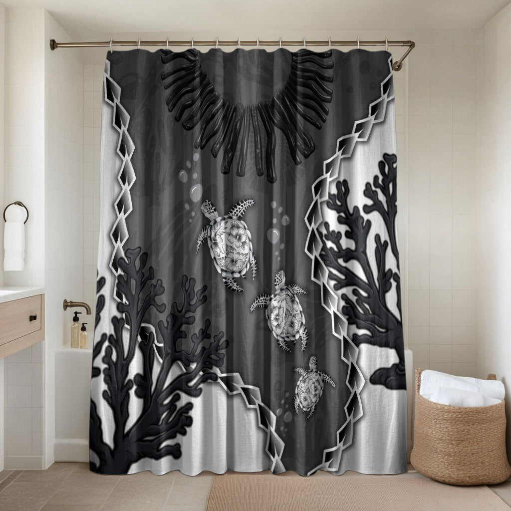 Black Coral Hawaii Bathroom Set Ekaha Ku Moana Honu Sea Turtle LT14 Shower Curtain Only Gray - Polynesian Pride