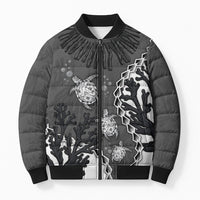 Personalized Black Coral Hawaii Bomber Puffer Jacket Ekaha Ku Moana Honu Sea Turtle LT14 Unisex Gray - Polynesian Pride