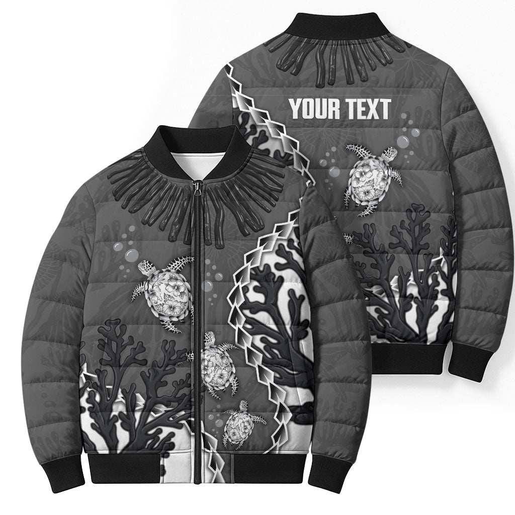 Personalized Black Coral Hawaii Bomber Puffer Jacket Ekaha Ku Moana Honu Sea Turtle LT14 - Polynesian Pride