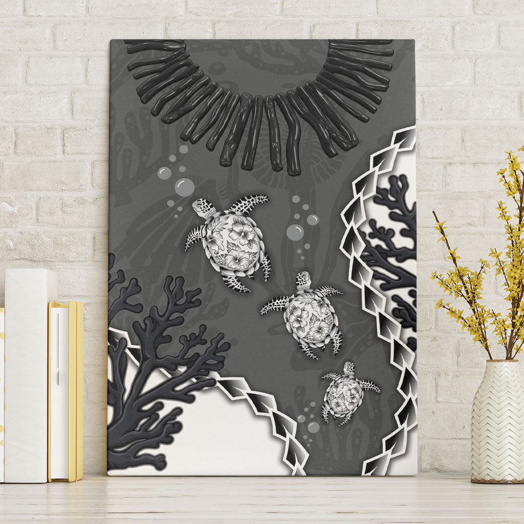 Black Coral Hawaii Canvas Wall Art Ekaha Ku Moana Honu Sea Turtle LT14 Without Frame Gray - Polynesian Pride