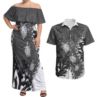 Personalized Black Coral Hawaii Couples Matching Off Shoulder Maxi Dress and Hawaiian Shirt Ekaha Ku Moana Honu Sea Turtle