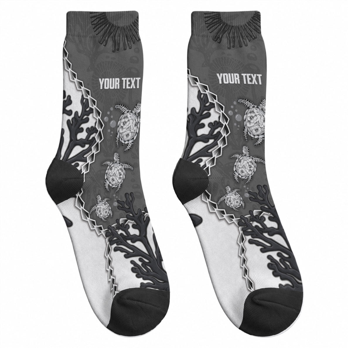 Personalized Black Coral Hawaii Crew Socks Ekaha Ku Moana Honu Sea Turtle LT14 - Polynesian Pride