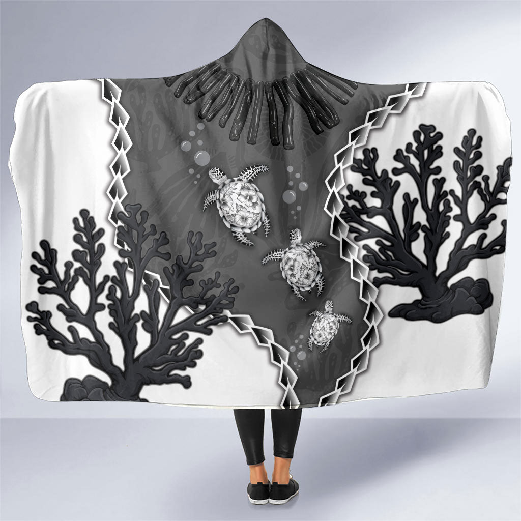 Black Coral Hawaii Hooded Blanket Ekaha Ku Moana Honu Sea Turtle