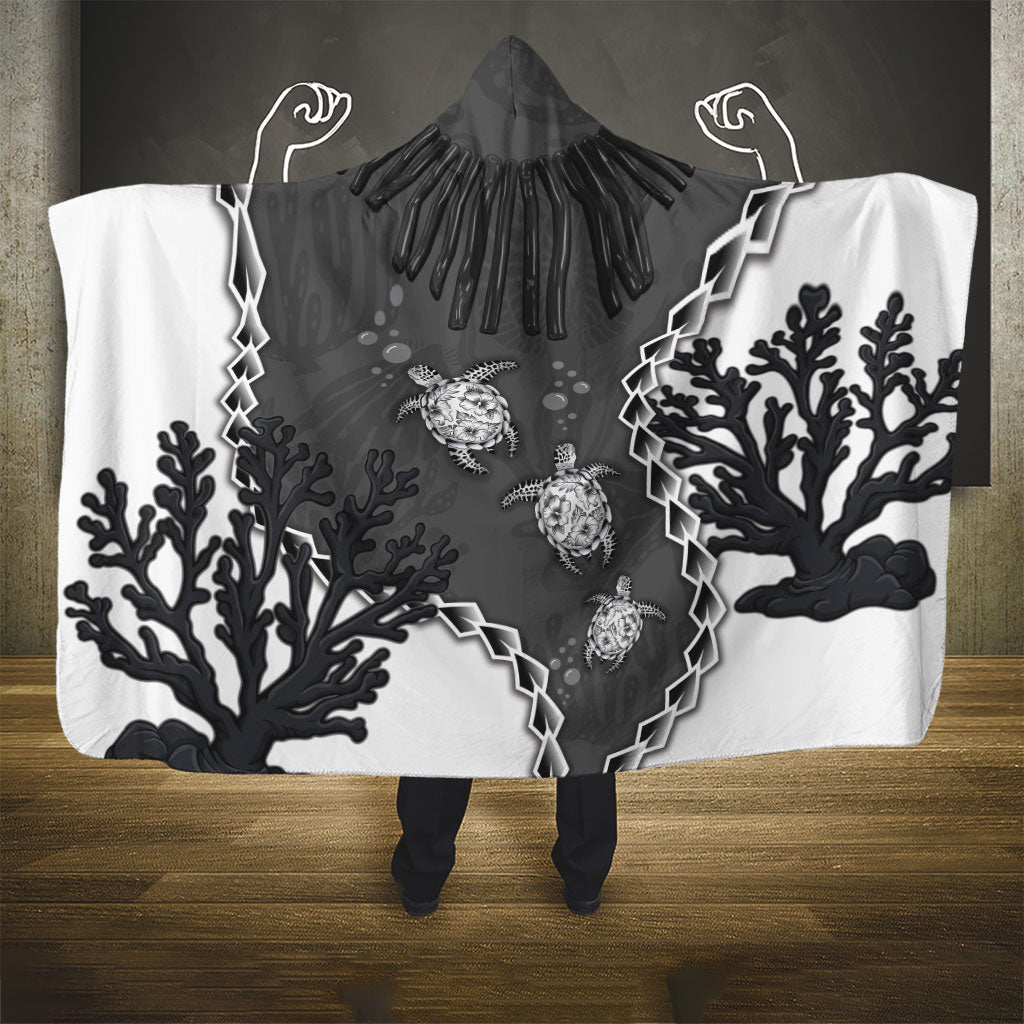 Black Coral Hawaii Hooded Blanket Ekaha Ku Moana Honu Sea Turtle