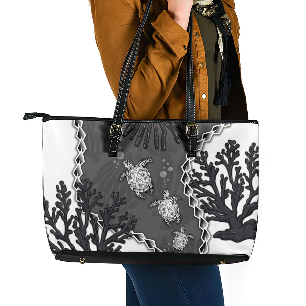 Black Coral Hawaii Leather Tote Bag Ekaha Ku Moana Honu Sea Turtle