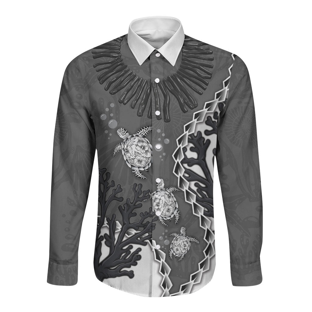 Personalized Black Coral Hawaii Long Sleeve Button Shirt Ekaha Ku Moana Honu Sea Turtle