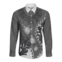 Personalized Black Coral Hawaii Long Sleeve Button Shirt Ekaha Ku Moana Honu Sea Turtle