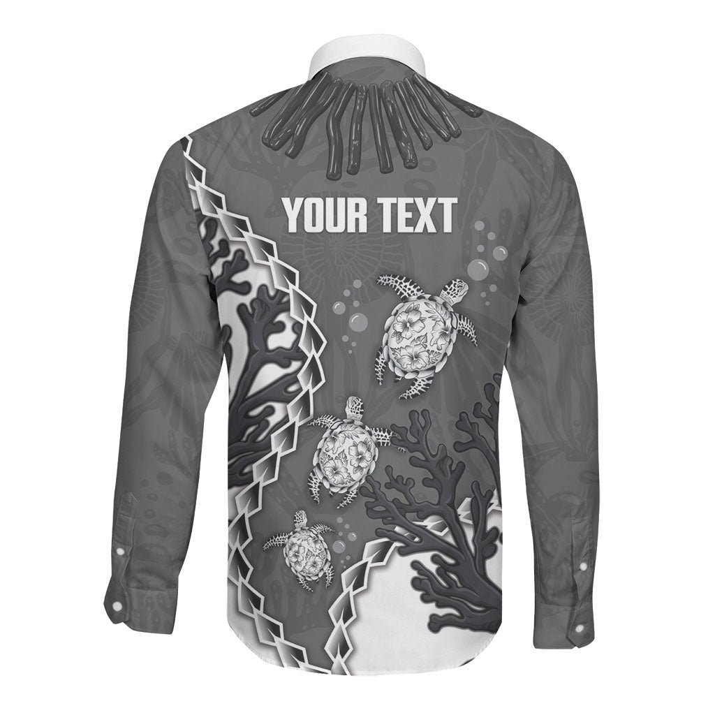 Personalized Black Coral Hawaii Long Sleeve Button Shirt Ekaha Ku Moana Honu Sea Turtle