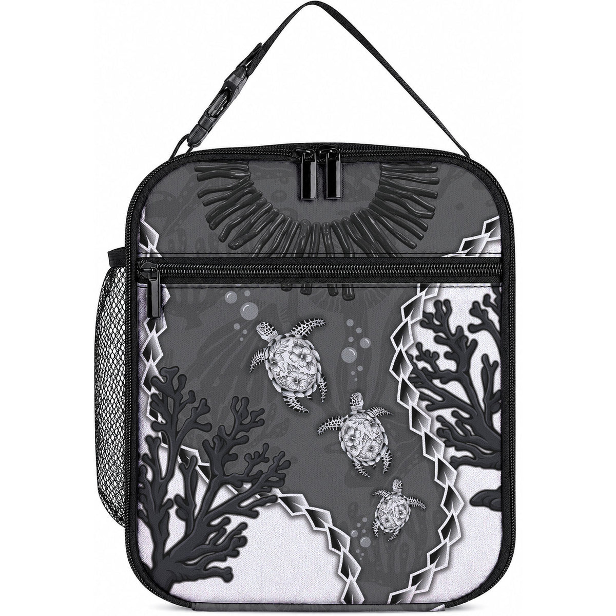 Black Coral Hawaii Lunch Bag Ekaha Ku Moana Honu Sea Turtle LT14 10.2 × 8.3 × 4.3 inch Gray - Polynesian Pride