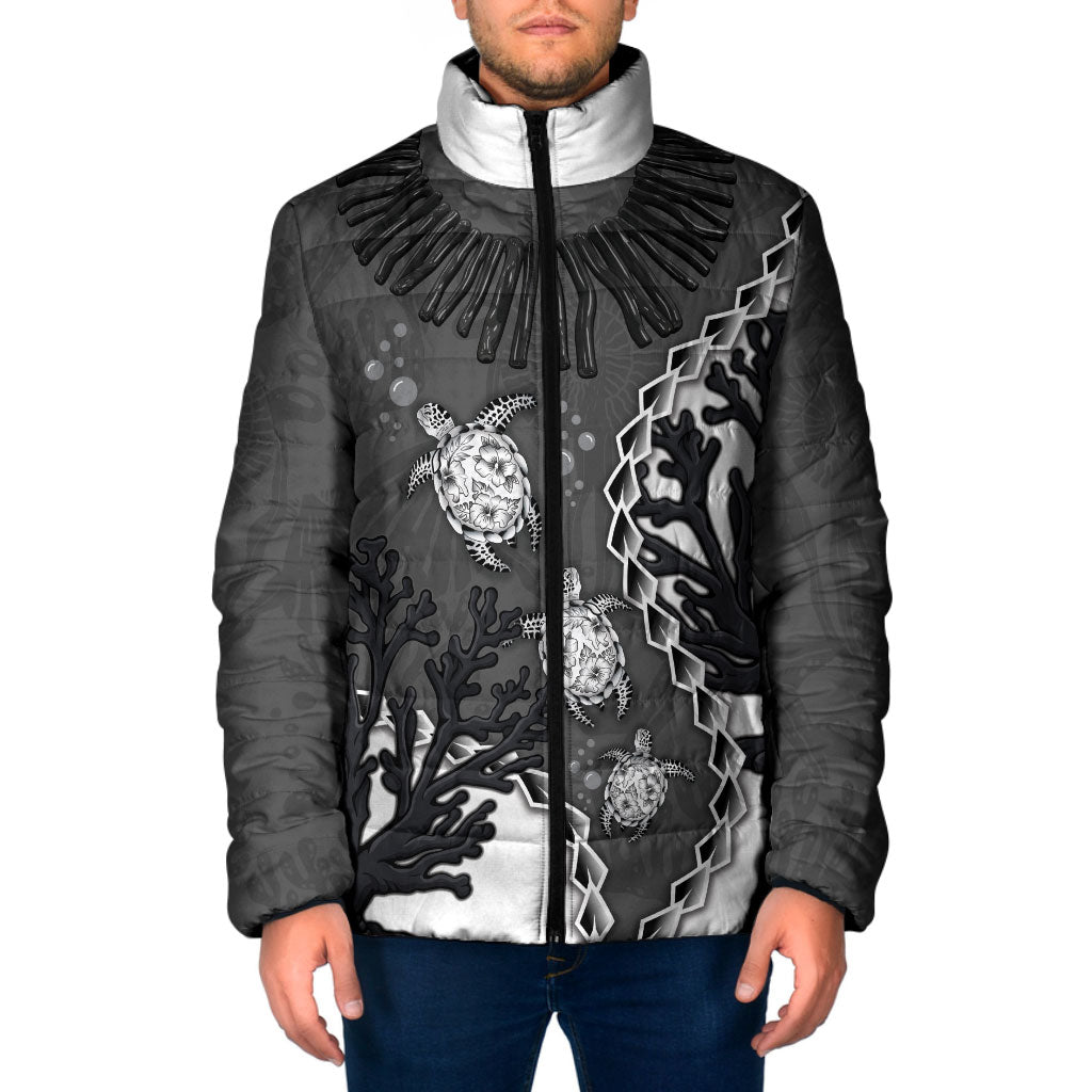 Personalized Black Coral Hawaii Padded Jacket Ekaha Ku Moana Honu Sea Turtle