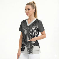Personalized Black Coral Hawaii Scrub Top Ekaha Ku Moana Honu Sea Turtle LT14 - Polynesian Pride
