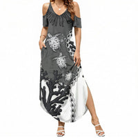 Personalized Black Coral Hawaii Summer Maxi Dress Ekaha Ku Moana Honu Sea Turtle