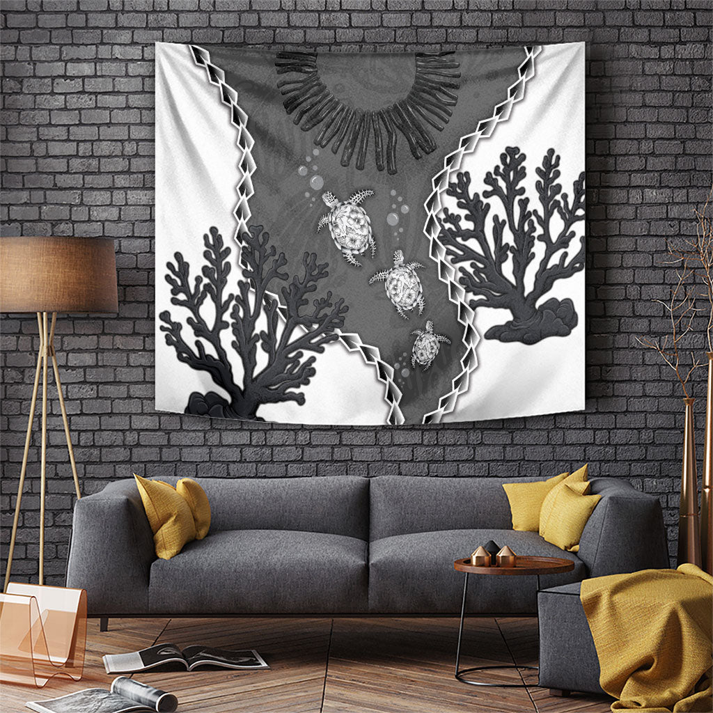 Black Coral Hawaii Tapestry Ekaha Ku Moana Honu Sea Turtle LT14 Gray - Polynesian Pride