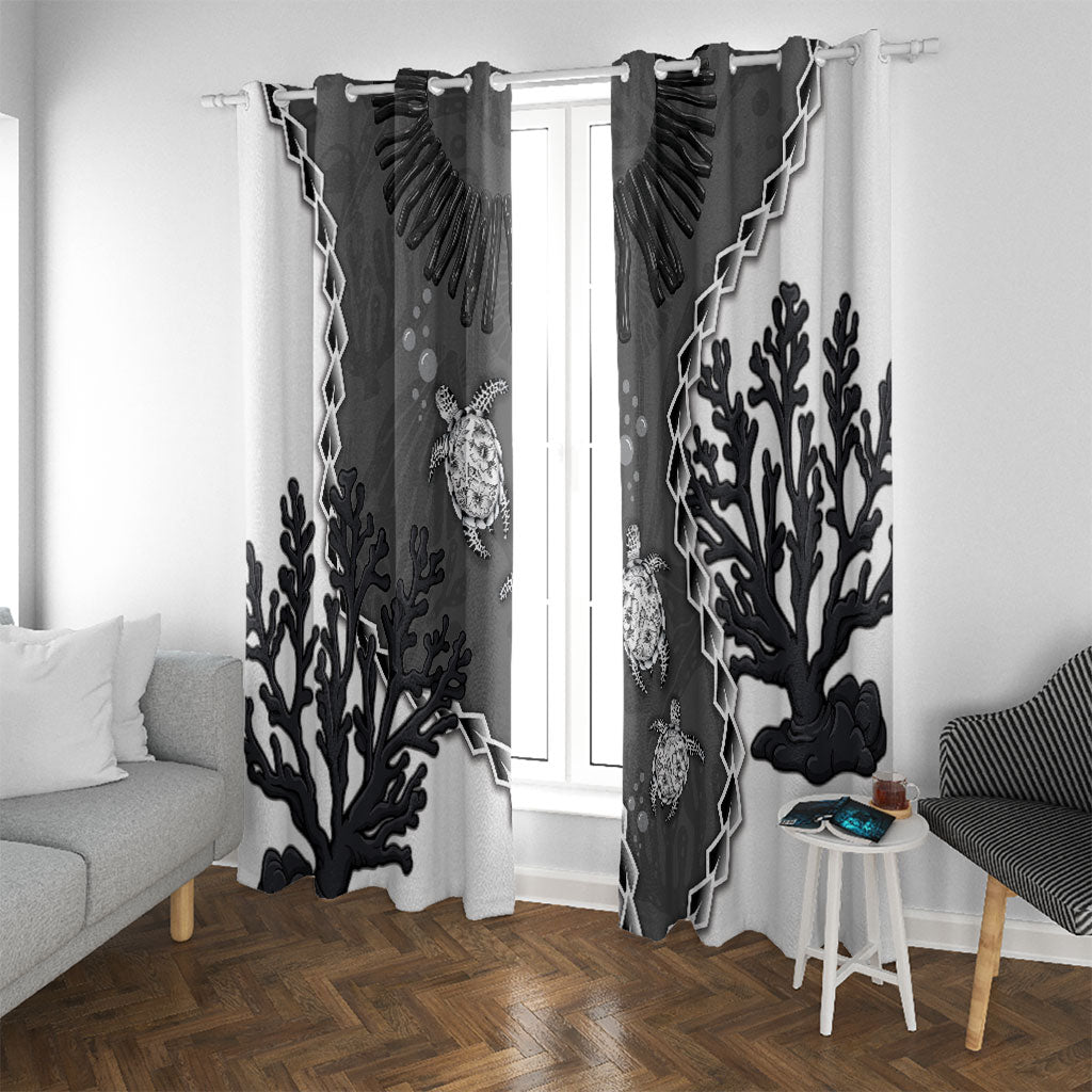 Black Coral Hawaii Window Curtain Ekaha Ku Moana Honu Sea Turtle LT14 With Grommets Gray - Polynesian Pride