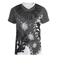 Personalized Black Coral Hawaii Women V-Neck T-Shirt Ekaha Ku Moana Honu Sea Turtle