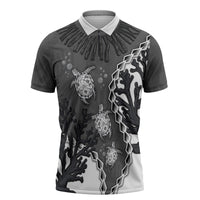 Personalized Black Coral Hawaii Zipper Polo Shirt Ekaha Ku Moana Honu Sea Turtle