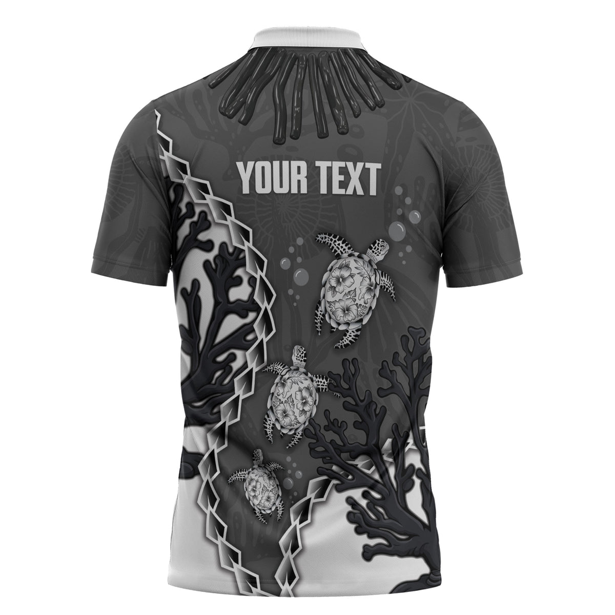 Personalized Black Coral Hawaii Zipper Polo Shirt Ekaha Ku Moana Honu Sea Turtle