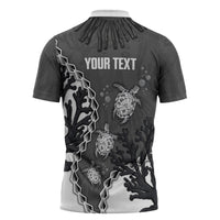 Personalized Black Coral Hawaii Zipper Polo Shirt Ekaha Ku Moana Honu Sea Turtle