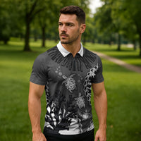Personalized Black Coral Hawaii Zipper Polo Shirt Ekaha Ku Moana Honu Sea Turtle