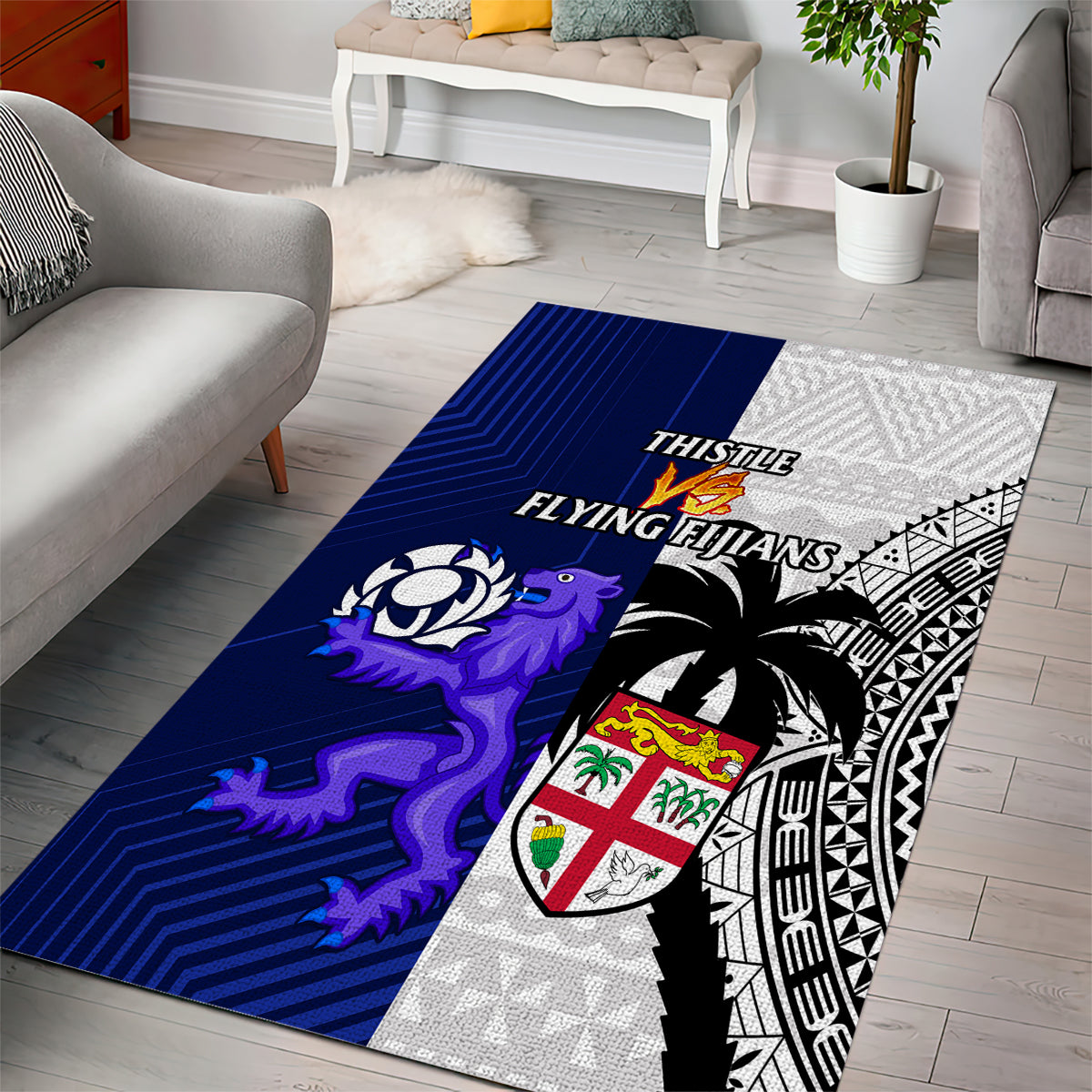 Fiji And Scotland Rugby Area Rug Fijian Tapa Pattern With Thistle LT14 - Polynesian Pride