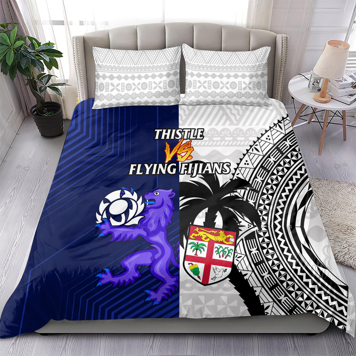 Fiji And Scotland Rugby Bedding Set Fijian Tapa Pattern With Thistle LT14 - Polynesian Pride