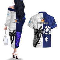 Fiji And Scotland Rugby Couples Matching Off The Shoulder Long Sleeve Dress and Hawaiian Shirt Fijian Tapa Pattern With Thistle LT14 - Polynesian Pride