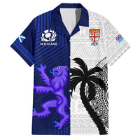 Fiji And Scotland Rugby Family Matching Puletasi Dress and Hawaiian Shirt Fijian Tapa Pattern With Thistle LT14 Dad's Shirt - Short Sleeve Blue - Polynesian Pride