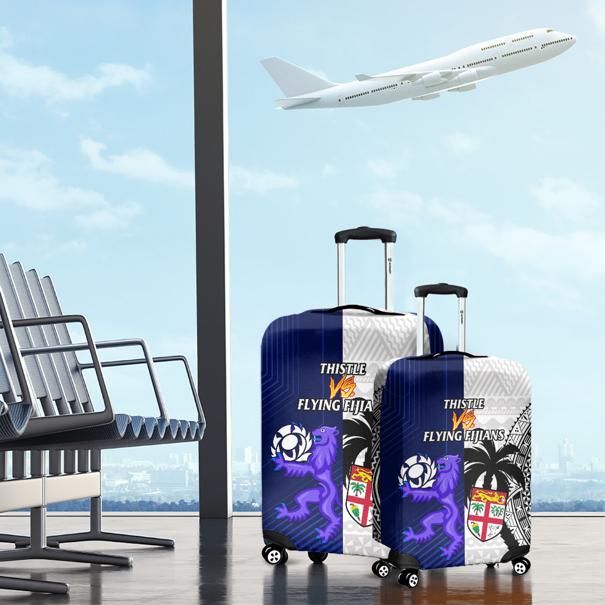Fiji And Scotland Rugby Luggage Cover Fijian Tapa Pattern With Thistle LT14 - Polynesian Pride