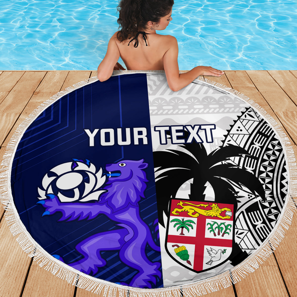 Custom Fiji And Scotland Rugby Beach Blanket Fijian Tapa Pattern With Thistle LT14 - Wonder Print Shop
